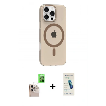 MARSİLYAN™- iPhone 16 Pro Max Kılıf Pusula Form Özel Seri - Şeffaf Pasifik Cam Ekran Koruyucu + Raze Metal Kamera Lens - NLGY