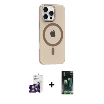 MARSİLYAN™- iPhone 16 Pro Max Kılıf Pusula Form Özel Seri - Siyah 360 Mat Full Body Arka Koruyucu + Bilvis Titan Kamera Lens - GS