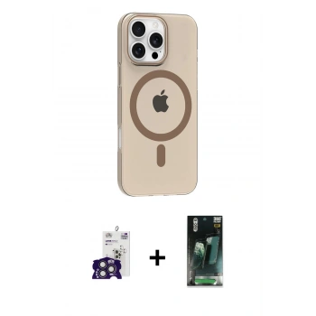 MARSİLYAN™- iPhone 16 Pro Max Kılıf Pusula Form Özel Seri - Siyah 360 Mat Full Body Arka Koruyucu + Bilvis Titan Kamera Lens - TMGI
