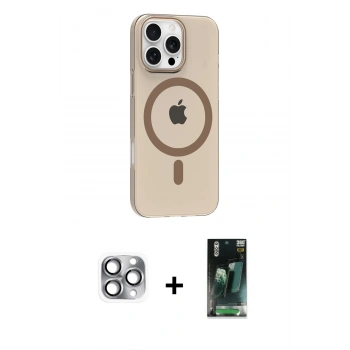 MARSİLYAN™- iPhone 16 Pro Max Kılıf Pusula Form Özel Seri - Siyah 360 Mat Full Body Arka Koruyucu + Pers Alüminyum Kamera Lens - GI