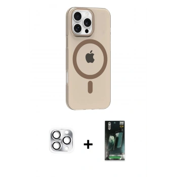 MARSİLYAN™- iPhone 16 Pro Max Kılıf Pusula Form Özel Seri - Siyah 360 Mat Full Body Arka Koruyucu + Pers Alüminyum Kamera Lens - GS