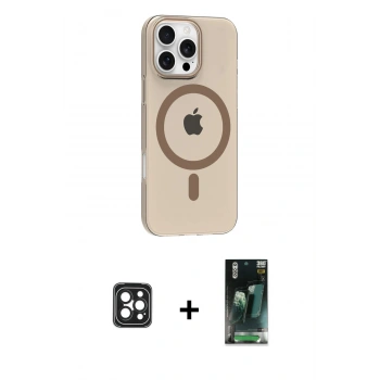 MARSİLYAN™- iPhone 16 Pro Max Kılıf Pusula Form Özel Seri - Siyah 360 Mat Full Body Arka Koruyucu + PVD Metal Kamera Lens - SH
