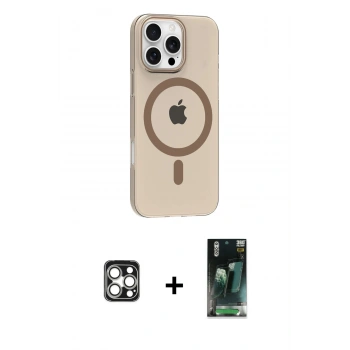 MARSİLYAN™- iPhone 16 Pro Max Kılıf Pusula Form Özel Seri - Siyah 360 Mat Full Body Arka Koruyucu + PVD Metal Kamera Lens - GS