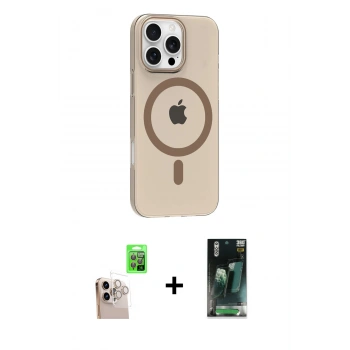 MARSİLYAN™- iPhone 16 Pro Max Kılıf Pusula Form Özel Seri - Siyah 360 Mat Full Body Arka Koruyucu + Raze Metal Kamera Lens - NLGY