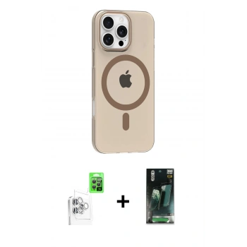 MARSİLYAN™- iPhone 16 Pro Max Kılıf Pusula Form Özel Seri - Siyah 360 Mat Full Body Arka Koruyucu + Raze Metal Kamera Lens - BZ