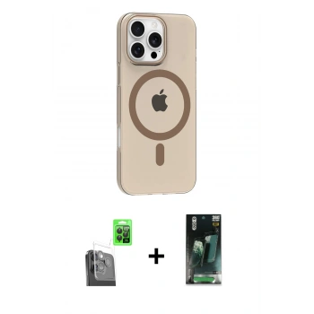 MARSİLYAN™- iPhone 16 Pro Max Kılıf Pusula Form Özel Seri - Siyah 360 Mat Full Body Arka Koruyucu + Raze Metal Kamera Lens - SH