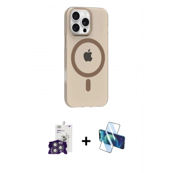 MARSİLYAN™- iPhone 16 Pro Max Kılıf Pusula Form Özel Seri - Siyah 3D Antistatik Cam Ekran Koruyucu + Bilvis Titan Kamera Lens - GS