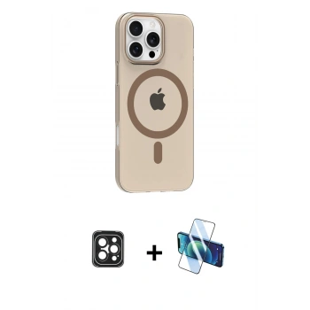 MARSİLYAN™- iPhone 16 Pro Max Kılıf Pusula Form Özel Seri - Siyah 3D Antistatik Cam Ekran Koruyucu + PVD Metal Kamera Lens - SH