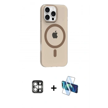MARSİLYAN™- iPhone 16 Pro Max Kılıf Pusula Form Özel Seri - Siyah 3D Antistatik Cam Ekran Koruyucu + PVD Metal Kamera Lens - GS