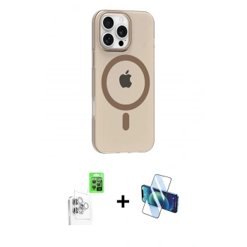 MARSİLYAN™- iPhone 16 Pro Max Kılıf Pusula Form Özel Seri - Siyah 3D Antistatik Cam Ekran Koruyucu + Raze Metal Kamera Lens - BZ
