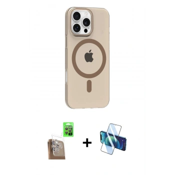MARSİLYAN™- iPhone 16 Pro Max Kılıf Pusula Form Özel Seri - Siyah 3D Antistatik Cam Ekran Koruyucu + Raze Metal Kamera Lens - CLTM