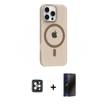 MARSİLYAN™- iPhone 16 Pro Max Kılıf Pusula Form Özel Seri - Siyah 3D Antistatik Hayalet Cam Ekran Koruyucu + PVD Metal Kamera Lens - SH