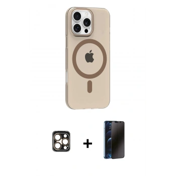 MARSİLYAN™- iPhone 16 Pro Max Kılıf Pusula Form Özel Seri - Siyah 3D Antistatik Hayalet Cam Ekran Koruyucu + PVD Metal Kamera Lens - GD