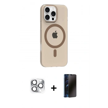 MARSİLYAN™- iPhone 16 Pro Max Kılıf Pusula Form Özel Seri - Siyah 3D Antistatik Hayalet Cam Ekran Koruyucu + Pers Alüminyum Kamera Lens - GS