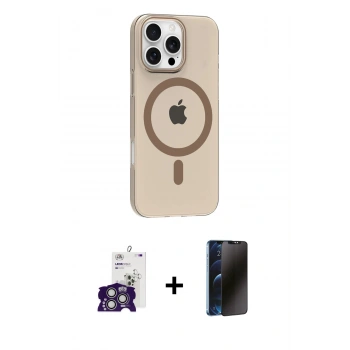 MARSİLYAN™- iPhone 16 Pro Max Kılıf Pusula Form Özel Seri - Siyah 3D Antistatik Hayalet Cam Ekran Koruyucu + Bilvis Titan Kamera Lens - GS