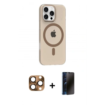 MARSİLYAN™- iPhone 16 Pro Max Kılıf Pusula Form Özel Seri - Siyah 3D Antistatik Hayalet Cam Ekran Koruyucu + Pers Alüminyum Kamera Lens - CLTM