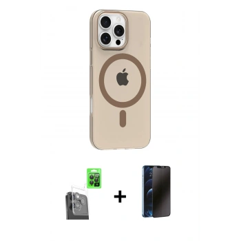 MARSİLYAN™- iPhone 16 Pro Max Kılıf Pusula Form Özel Seri - Siyah 3D Antistatik Hayalet Cam Ekran Koruyucu + Raze Metal Kamera Lens - SH