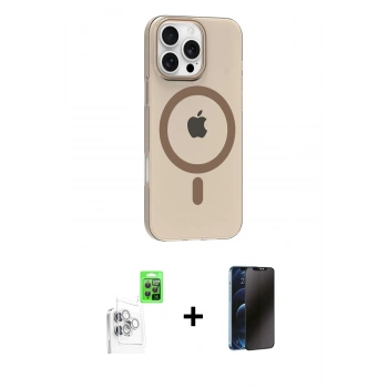 MARSİLYAN™- iPhone 16 Pro Max Kılıf Pusula Form Özel Seri - Siyah 3D Antistatik Hayalet Cam Ekran Koruyucu + Raze Metal Kamera Lens - BZ