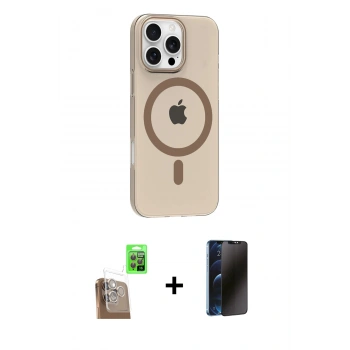 MARSİLYAN™- iPhone 16 Pro Max Kılıf Pusula Form Özel Seri - Siyah 3D Antistatik Hayalet Cam Ekran Koruyucu + Raze Metal Kamera Lens - CLTM