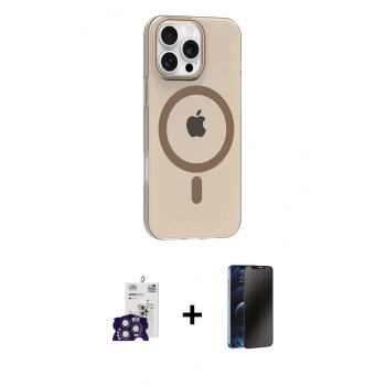 MARSİLYAN™- iPhone 16 Pro Max Kılıf Pusula Form Özel Seri - Siyah 3D Antistatik Hayalet Cam Ekran Koruyucu + Bilvis Titan Kamera Lens - TMGI