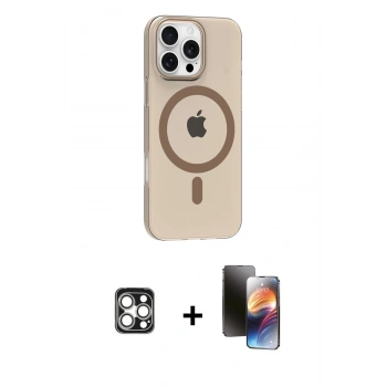 MARSİLYAN™- iPhone 16 Pro Max Kılıf Pusula Form Özel Seri - Siyah 3D Antistatik Mat Seramik Nano Ekran Koruyucu + PVD Metal Kamera Lens - GS