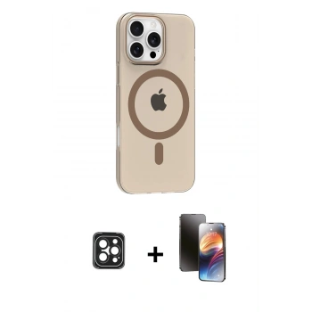 MARSİLYAN™- iPhone 16 Pro Max Kılıf Pusula Form Özel Seri - Siyah 3D Antistatik Mat Seramik Nano Ekran Koruyucu + PVD Metal Kamera Lens - SH