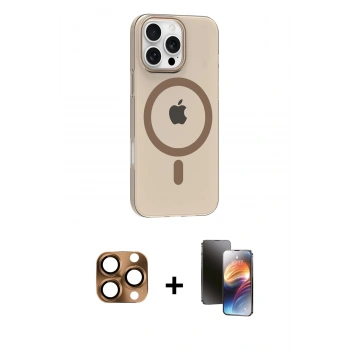 MARSİLYAN™- iPhone 16 Pro Max Kılıf Pusula Form Özel Seri - Siyah 3D Antistatik Mat Seramik Nano Ekran Koruyucu + Pers Alüminyum Kamera Lens - CLTM