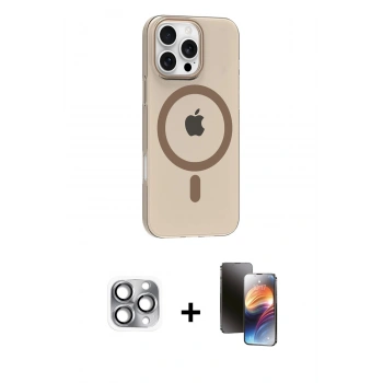 MARSİLYAN™- iPhone 16 Pro Max Kılıf Pusula Form Özel Seri - Siyah 3D Antistatik Mat Seramik Nano Ekran Koruyucu + Pers Alüminyum Kamera Lens - GI