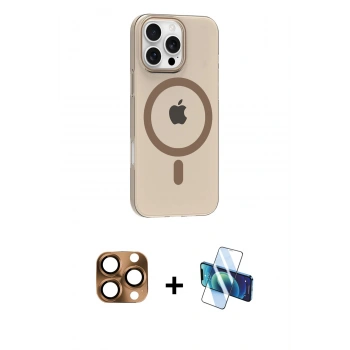 MARSİLYAN™- iPhone 16 Pro Max Kılıf Pusula Form Özel Seri - Siyah 3D Antistatik Seramik Nano Ekran Koruyucu + Pers Alüminyum Kamera Lens - CLTM