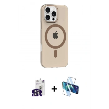 MARSİLYAN™- iPhone 16 Pro Max Kılıf Pusula Form Özel Seri - Siyah 3D Antistatik Seramik Nano Ekran Koruyucu + Bilvis Titan Kamera Lens - TMGI