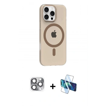 MARSİLYAN™- iPhone 16 Pro Max Kılıf Pusula Form Özel Seri - Siyah 3D Antistatik Seramik Nano Ekran Koruyucu + Pers Alüminyum Kamera Lens - GI