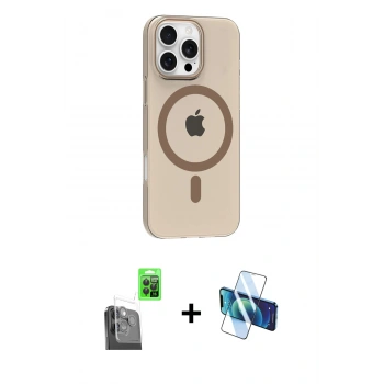 MARSİLYAN™- iPhone 16 Pro Max Kılıf Pusula Form Özel Seri - Siyah 3D Antistatik Seramik Nano Ekran Koruyucu + Raze Metal Kamera Lens - SH