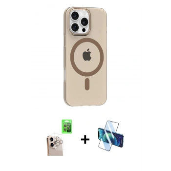 MARSİLYAN™- iPhone 16 Pro Max Kılıf Pusula Form Özel Seri - Siyah 3D Antistatik Seramik Nano Ekran Koruyucu + Raze Metal Kamera Lens - NLGY