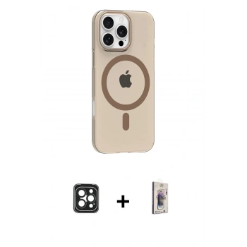MARSİLYAN™- iPhone 16 Pro Max Kılıf Pusula Form Özel Seri - Siyah Bilvis 3D Cam Ekran Koruyucu + PVD Metal Kamera Lens - SH