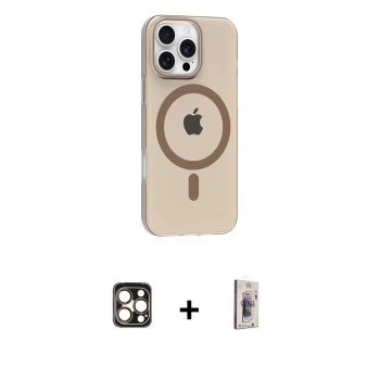 MARSİLYAN™- iPhone 16 Pro Max Kılıf Pusula Form Özel Seri - Siyah Bilvis 3D Cam Ekran Koruyucu + PVD Metal Kamera Lens - GD