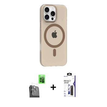 MARSİLYAN™- iPhone 16 Pro Max Kılıf Pusula Form Özel Seri - Siyah Bilvis 3X AR Hayalet Cam Ekran Koruyucu + Raze Metal Kamera Lens - SH