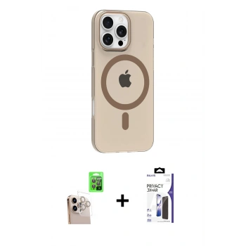 MARSİLYAN™- iPhone 16 Pro Max Kılıf Pusula Form Özel Seri - Siyah Bilvis 3X AR Hayalet Cam Ekran Koruyucu + Raze Metal Kamera Lens - NLGY