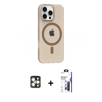 MARSİLYAN™- iPhone 16 Pro Max Kılıf Pusula Form Özel Seri - Siyah Bilvis 3X AR Hayalet Cam Ekran Koruyucu + PVD Metal Kamera Lens - GD