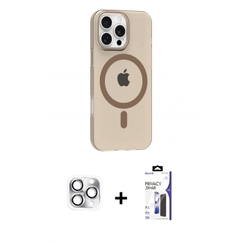 MARSİLYAN™- iPhone 16 Pro Max Kılıf Pusula Form Özel Seri - Siyah Bilvis 3X AR Hayalet Cam Ekran Koruyucu + Pers Alüminyum Kamera Lens - GS