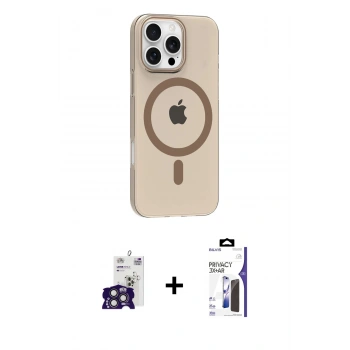 MARSİLYAN™- iPhone 16 Pro Max Kılıf Pusula Form Özel Seri - Siyah Bilvis 3X AR Hayalet Cam Ekran Koruyucu + Bilvis Titan Kamera Lens - TMGI
