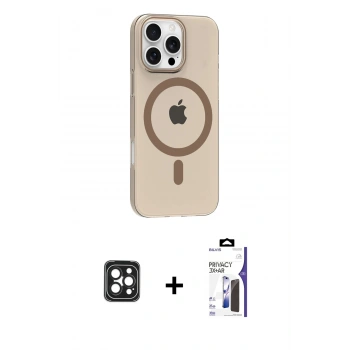 MARSİLYAN™- iPhone 16 Pro Max Kılıf Pusula Form Özel Seri - Siyah Bilvis 3X AR Hayalet Cam Ekran Koruyucu + PVD Metal Kamera Lens - SH