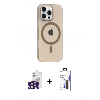 MARSİLYAN™- iPhone 16 Pro Max Kılıf Pusula Form Özel Seri - Siyah Bilvis 3X AR Hayalet Cam Ekran Koruyucu + Bilvis Titan Kamera Lens - SH
