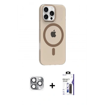 MARSİLYAN™- iPhone 16 Pro Max Kılıf Pusula Form Özel Seri - Siyah Bilvis 3X AR Hayalet Cam Ekran Koruyucu + Pers Alüminyum Kamera Lens - GI