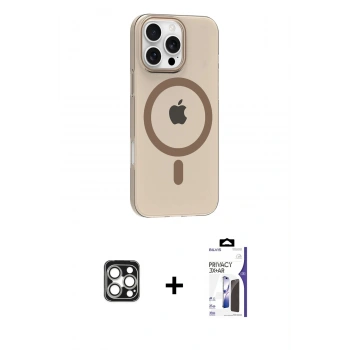 MARSİLYAN™- iPhone 16 Pro Max Kılıf Pusula Form Özel Seri - Siyah Bilvis 3X AR Hayalet Cam Ekran Koruyucu + PVD Metal Kamera Lens - GS