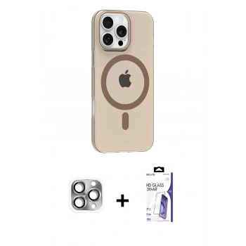 MARSİLYAN™- iPhone 16 Pro Max Kılıf Pusula Form Özel Seri - Siyah Bilvis 3X AR HD Cam Ekran Koruyucu + Pers Alüminyum Kamera Lens - GI