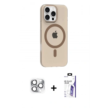 MARSİLYAN™- iPhone 16 Pro Max Kılıf Pusula Form Özel Seri - Siyah Bilvis 3X AR HD Cam Ekran Koruyucu + Pers Alüminyum Kamera Lens - GS