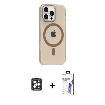 MARSİLYAN™- iPhone 16 Pro Max Kılıf Pusula Form Özel Seri - Siyah Bilvis 3X AR HD Cam Ekran Koruyucu + PVD Metal Kamera Lens - SH