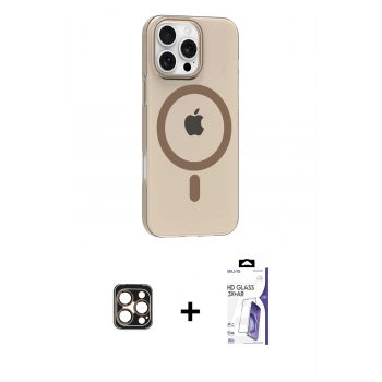 MARSİLYAN™- iPhone 16 Pro Max Kılıf Pusula Form Özel Seri - Siyah Bilvis 3X AR HD Cam Ekran Koruyucu + PVD Metal Kamera Lens - GD