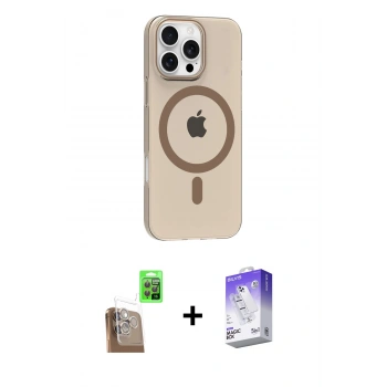 MARSİLYAN™- iPhone 16 Pro Max Kılıf Pusula Form Özel Seri - Siyah Bilvis 5in1 3D Magic Cam Ekran Koruyucu + Raze Metal Kamera Lens - CLTM