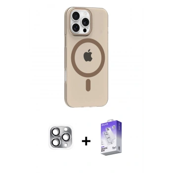 MARSİLYAN™- iPhone 16 Pro Max Kılıf Pusula Form Özel Seri - Siyah Bilvis 5in1 3D Magic Cam Ekran Koruyucu + Pers Alüminyum Kamera Lens - GI